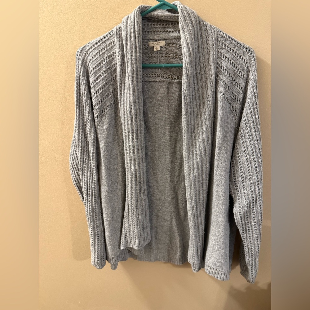 Sonoma Gray Open-Front Knit Sweater size L